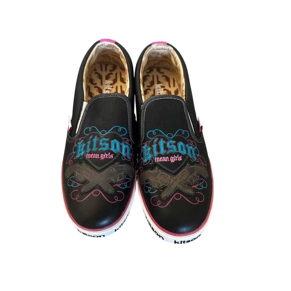 Kitson LA Mean Girls Black Embroidered Leather Studded Slip On Sneakers Women 8